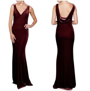Reverly Dakota Velvet Burgundy Bridesmaid V-Neck Mermaid Maxi Dress Size 4